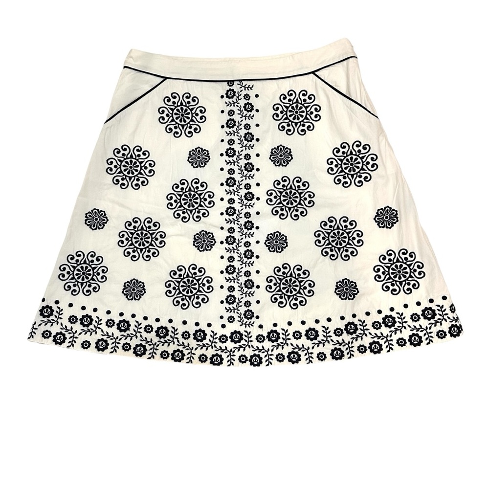 Anthropologie Women's Medallion-Print A-Line Skirt, Ivory/Black, Size 12